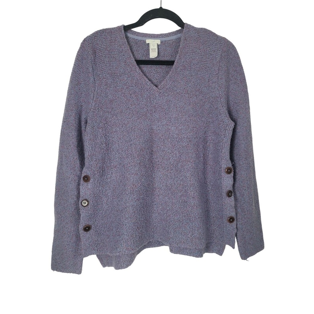 J.Jill Alpaca Cotton Blend Sweater SP Womens Purple V Neck Pullover Side Buttons